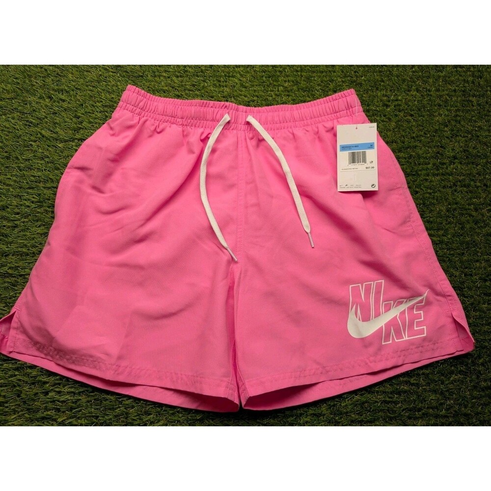 Nike Swim Men's Pink  Solid Logo Trunks Size M Drawstring Elastic Waist NWT